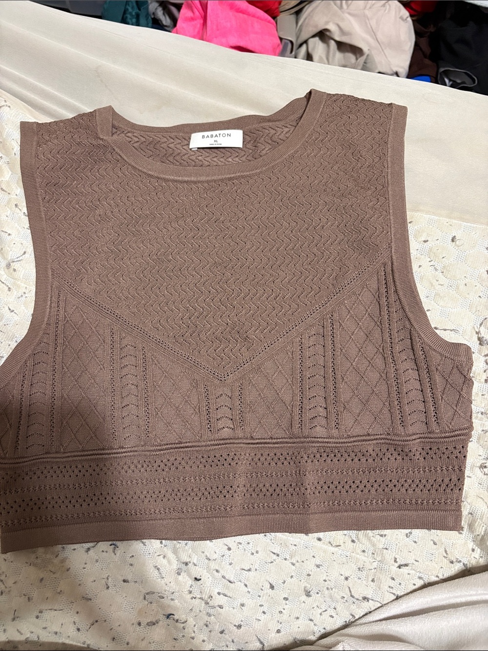 Babaton Taupe Knit Sleeveless Crop Top